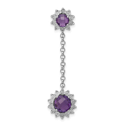 Sterling Silver Rhodium-plated Diamond and Amethyst Pendant