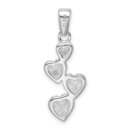 Sterling Silver Rhodium-Plated Graduated Cz Heart Pendant