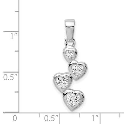 Sterling Silver Rhodium-Plated Graduated Cz Heart Pendant