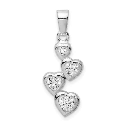 Sterling Silver Rhodium-Plated Graduated Cz Heart Pendant