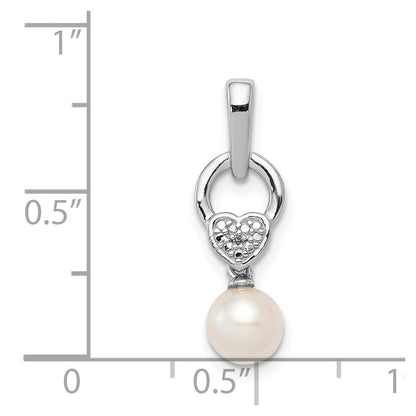 Sterling Silver Rhodium-plated FW Cultured Pearl Diamond Pendant