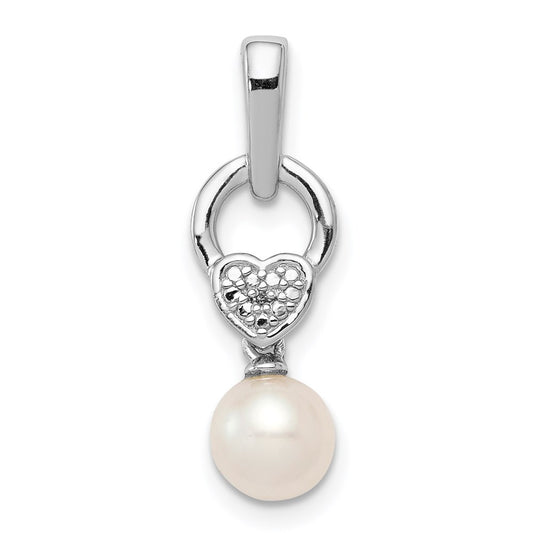 Sterling Silver Rhodium-plated FW Cultured Pearl Diamond Pendant