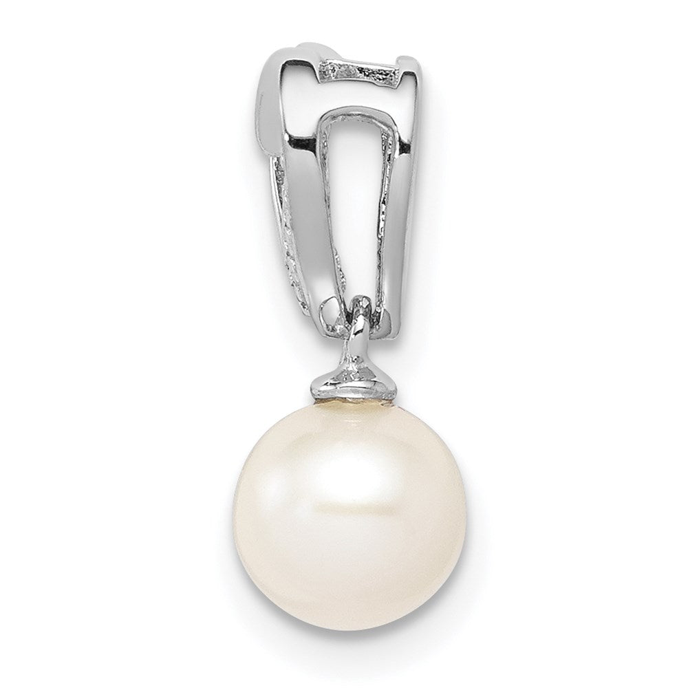 Sterling Silver Rhodium-plated FW Cultured Pearl Diamond Chain Slide