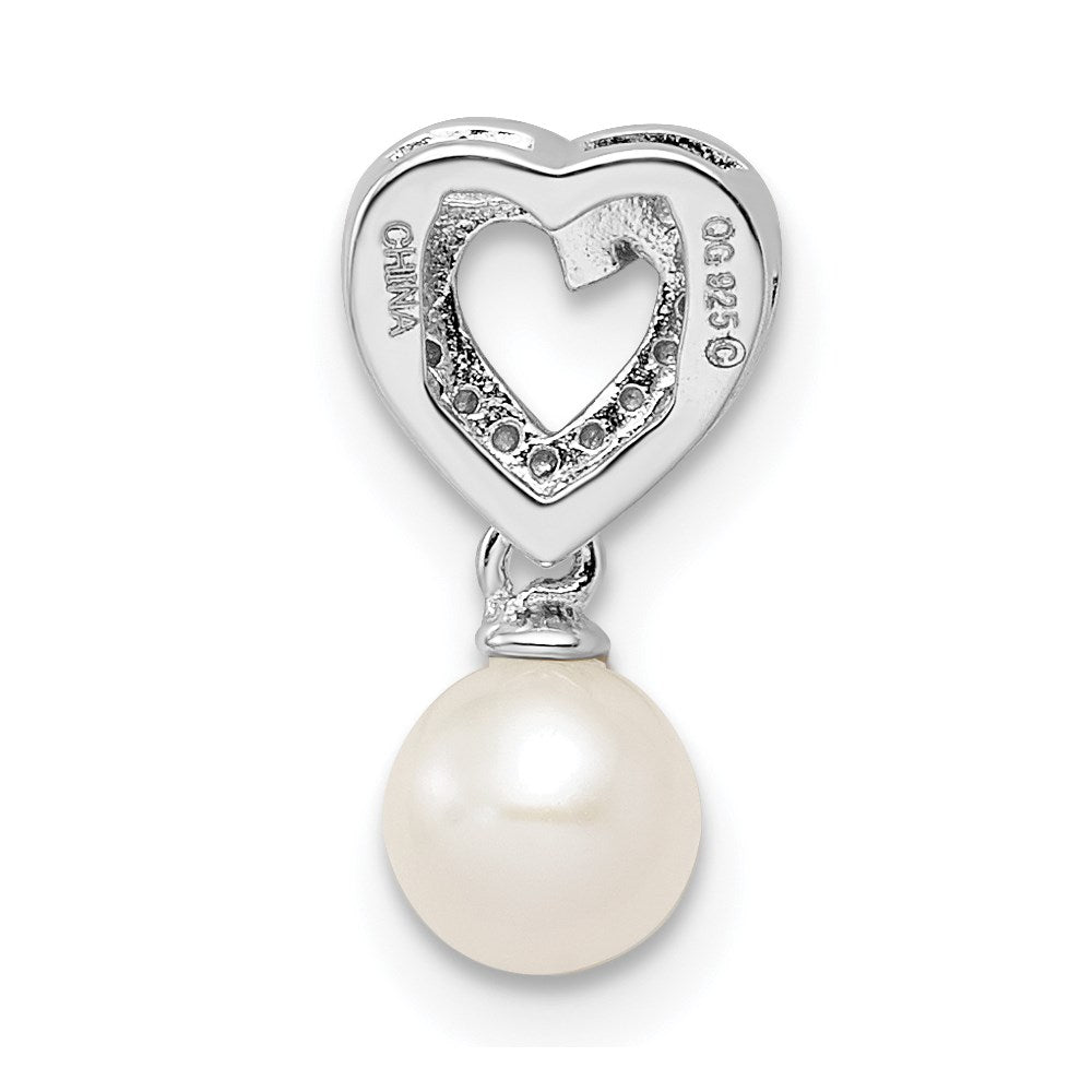 Sterling Silver Rhodium-plated FW Cultured Pearl Diamond Chain Slide