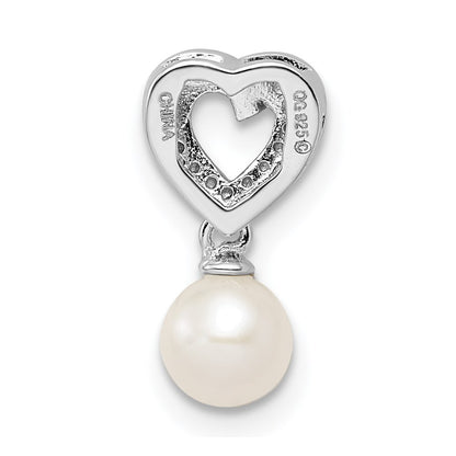 Sterling Silver Rhodium-plated FW Cultured Pearl Diamond Chain Slide