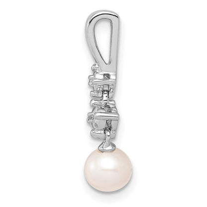 Sterling Silver Rhodium-plated FW Cultured Pearl Diamond Pendant