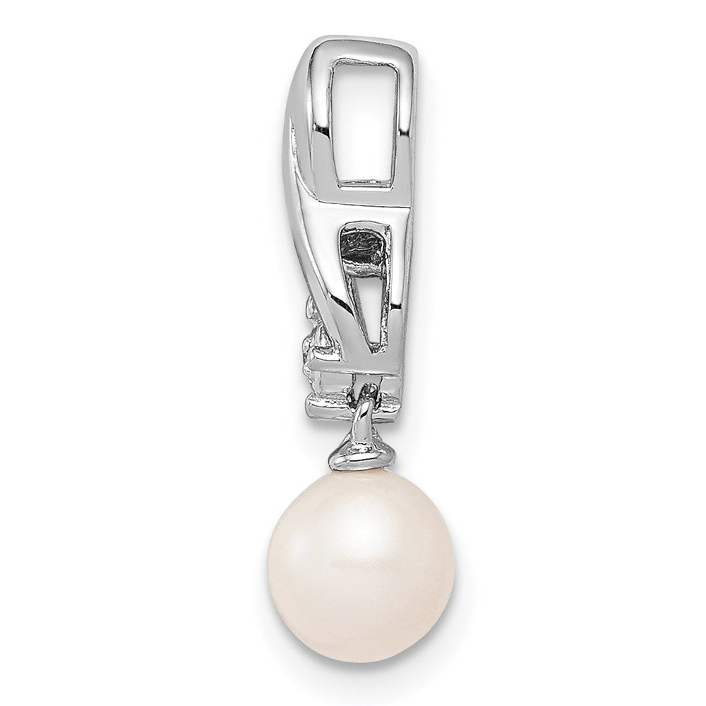 Sterling Silver Rhodium-plated FW Cultured Pearl Diamond Chain Slide