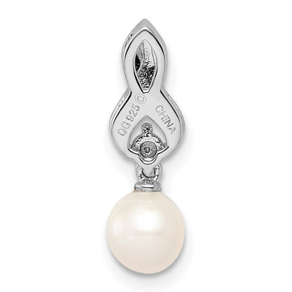 Sterling Silver Rhodium-plated FW Cultured Pearl Diamond Chain Slide