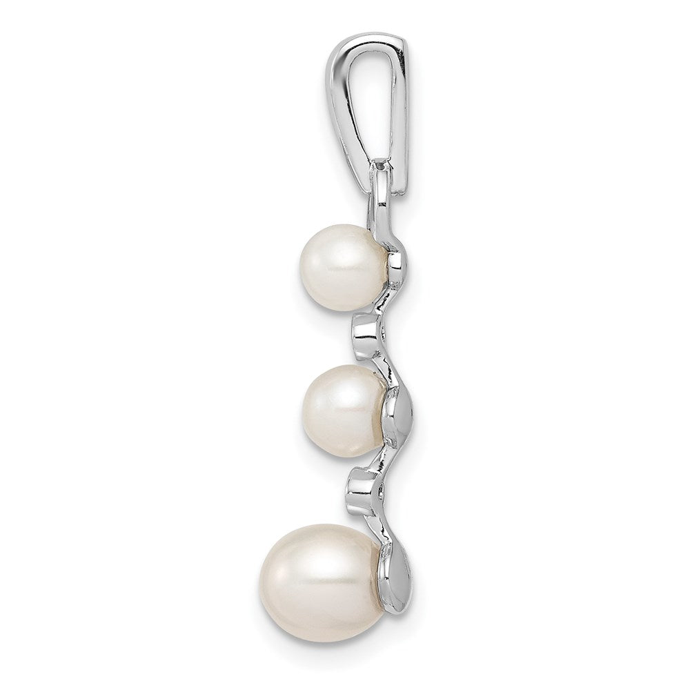 Sterling Silver Rhodium-plated FW Cultured Pearl Diamond Pendant
