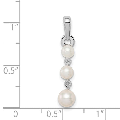 Sterling Silver Rhodium-plated FW Cultured Pearl Diamond Pendant