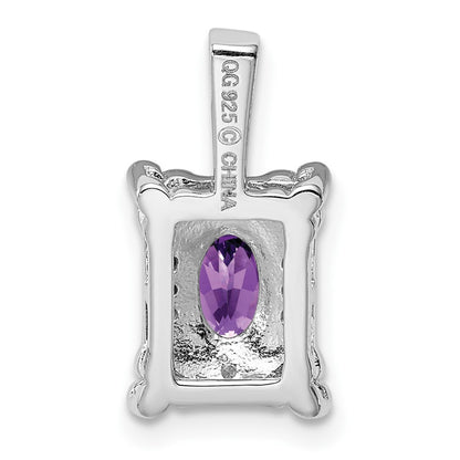 Sterling Silver Rhodium-plated Amethyst Diamond Pendant