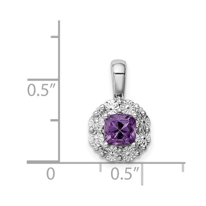 Sterling Silver Rhodium-plated Amethyst Diamond Pendant