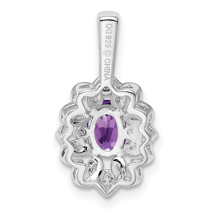 Sterling Silver Rhodium-plated Amethyst Diamond Pendant