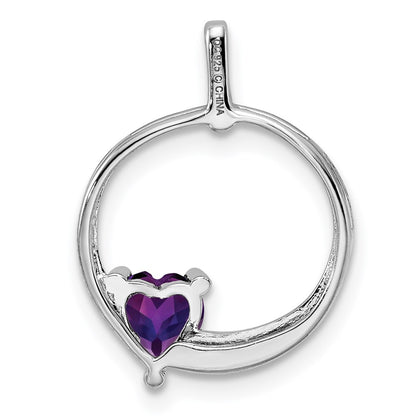 Sterling Silver Rhodium-plated Amethyst Diamond Pendant