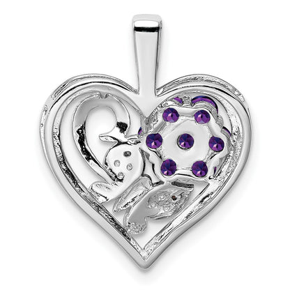 Sterling Silver Rhodium-plated Amethyst Diamond Pendant