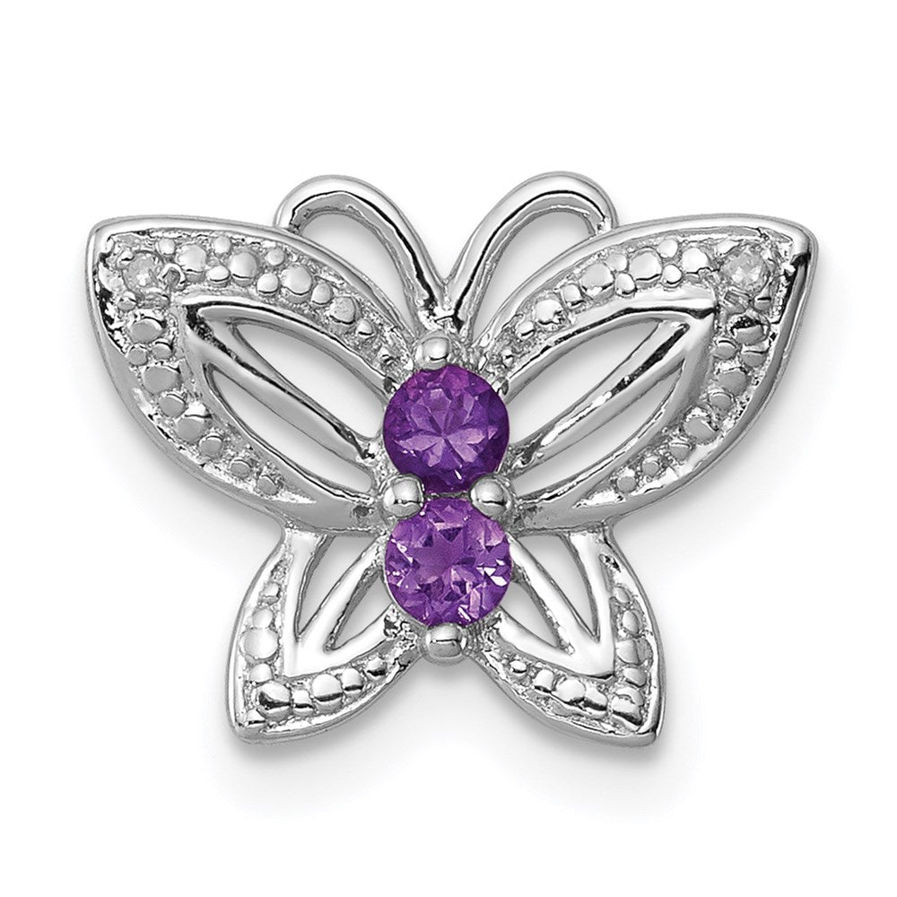 Sterling Silver Rhodium-plated Amethyst & Diamond Pendant