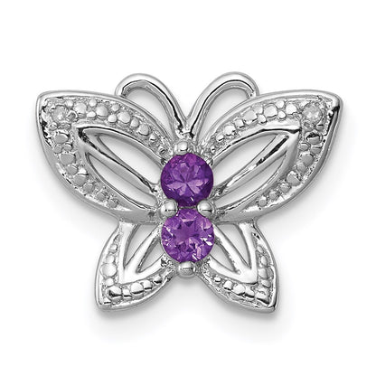 Sterling Silver Rhodium-plated Amethyst & Diamond Pendant