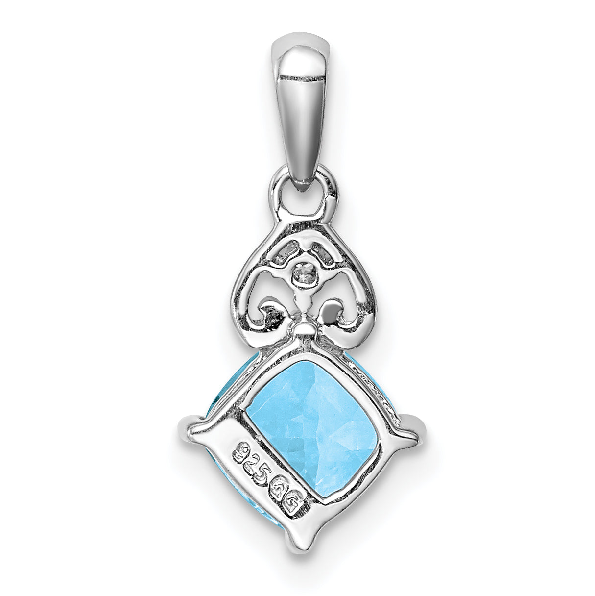 Sterling Silver Rhodium Plated Diamond And Light Swiss Bt Pendant