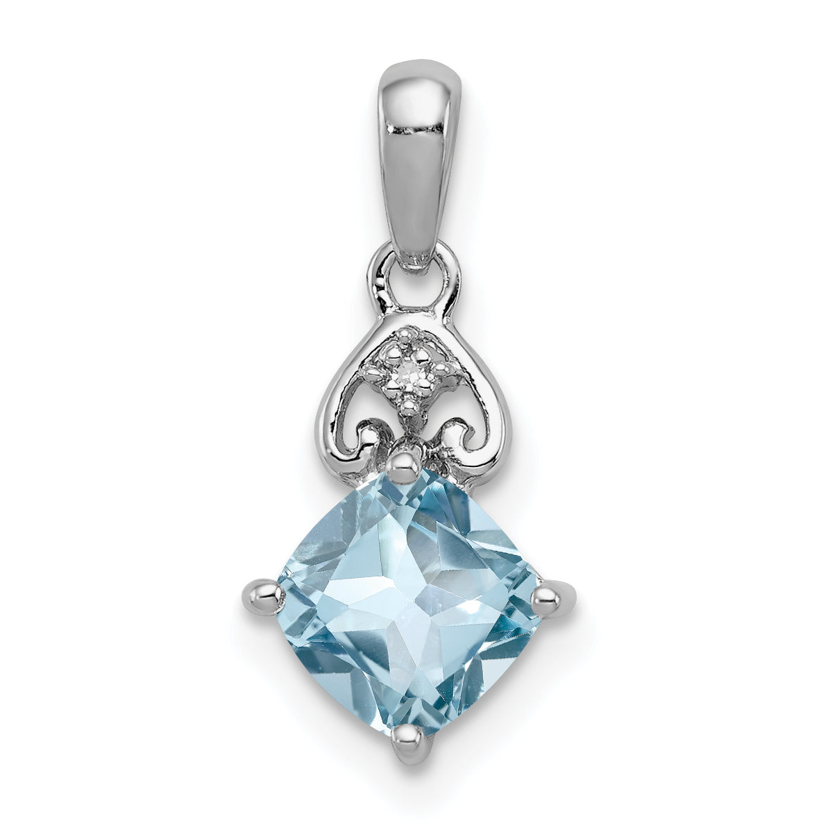 Sterling Silver Rhodium Plated Diamond And Light Swiss Bt Pendant