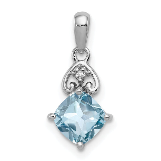 Sterling Silver Rhodium Plated Diamond And Light Swiss Bt Pendant