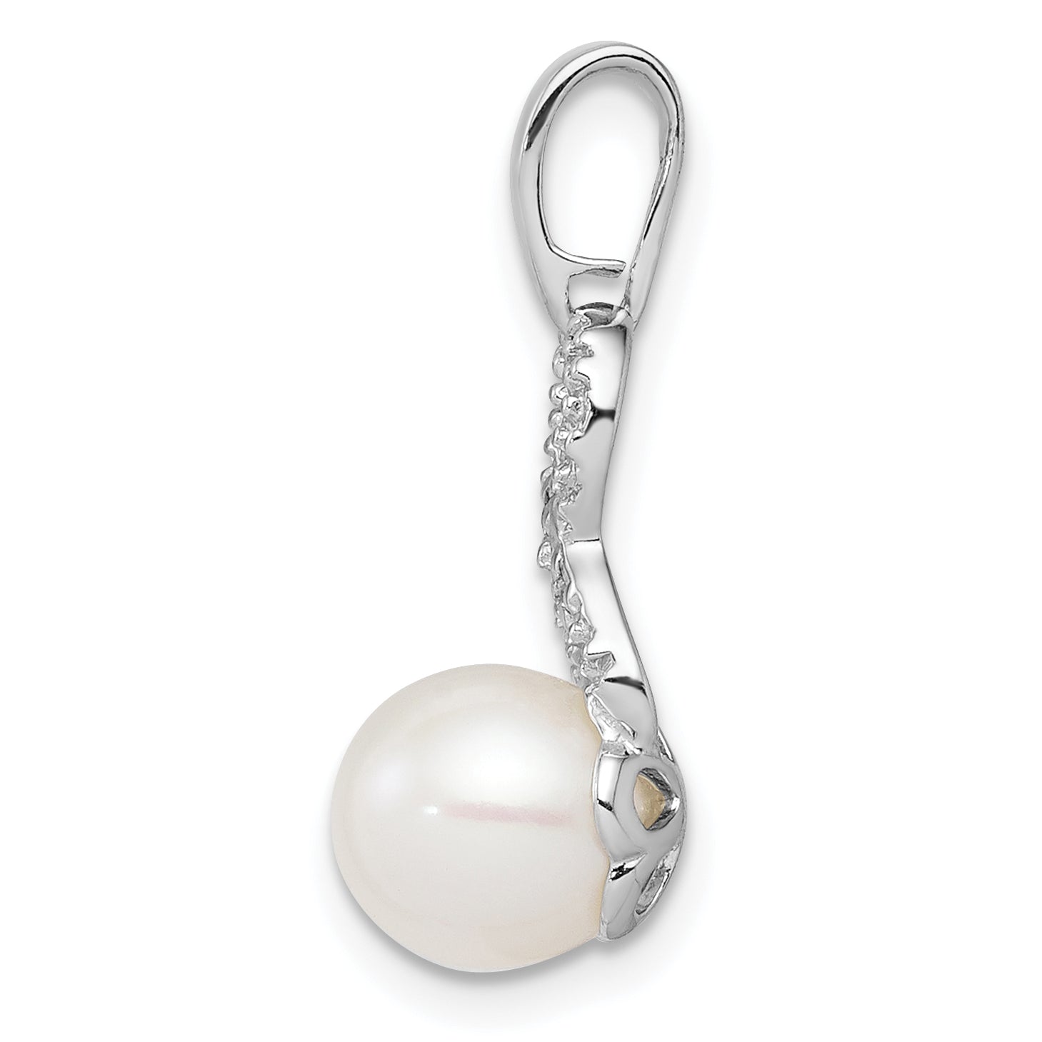 Sterling Silver Rhod Plated Diamond And Fw Cultured Pearl Pendant