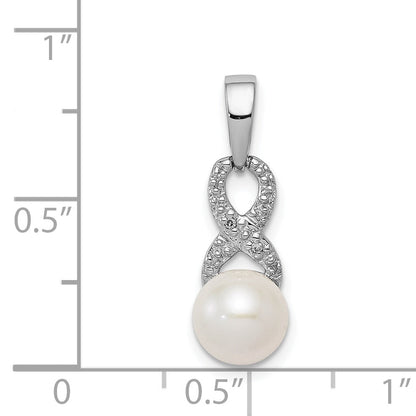 Sterling Silver Rhod Plated Diamond And Fw Cultured Pearl Pendant