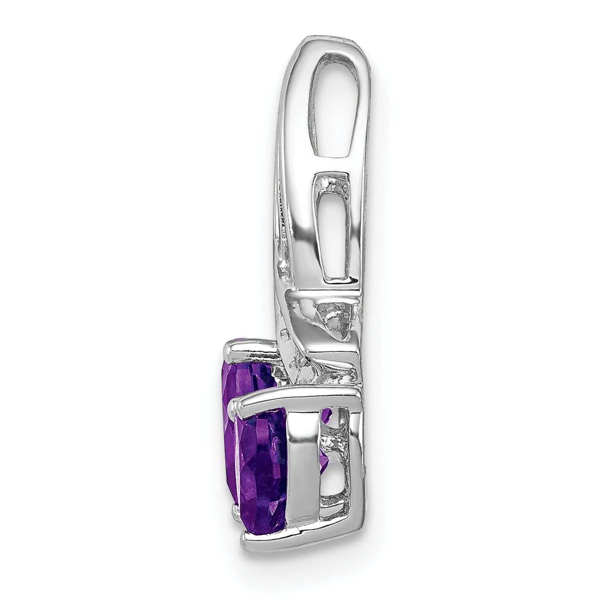 Sterling Silver Rh Plated Diamond And Amethyst Double Heart Chain Slide