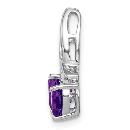 Sterling Silver Rh Plated Diamond And Amethyst Double Heart Chain Slide