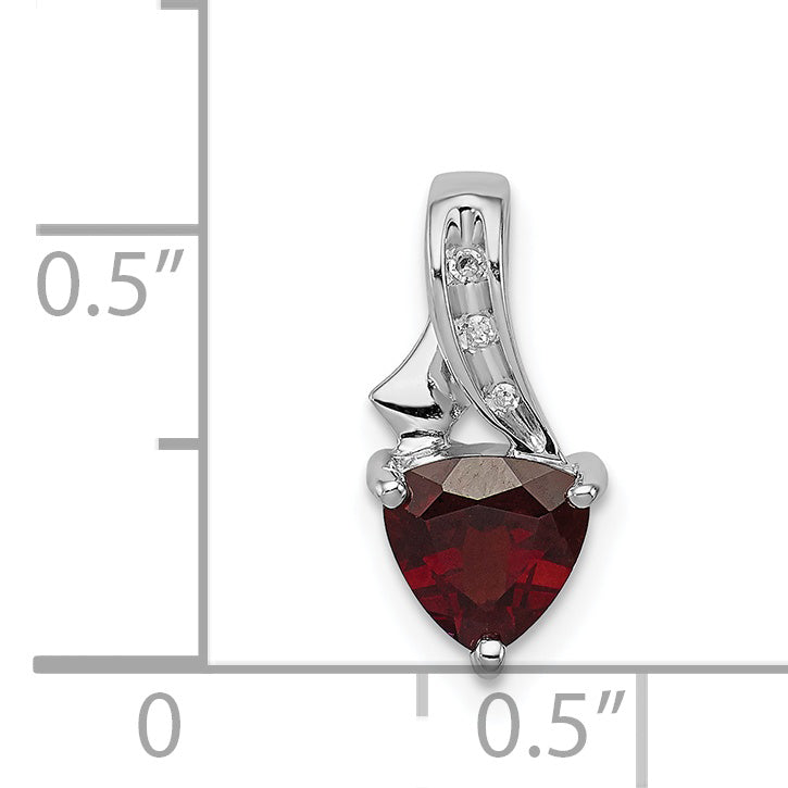 Sterling Silver Rhodium Plated Diamond And Garnet Trillion Pendant