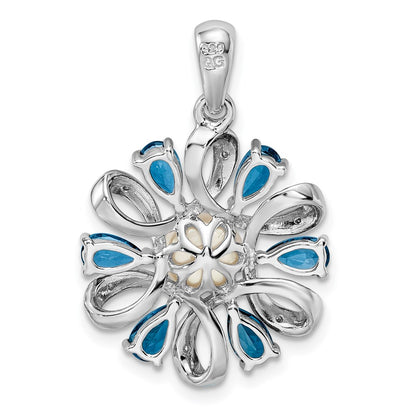 Sterling Silver Rhodium Plated Dia. And London Bt Flower Pendant