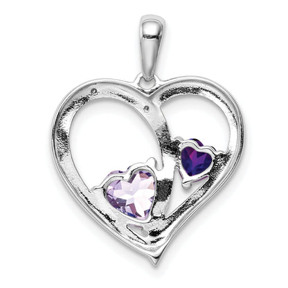 Sterling Silver Rh Plated Diamond Amethyst And Rose De France Pendant