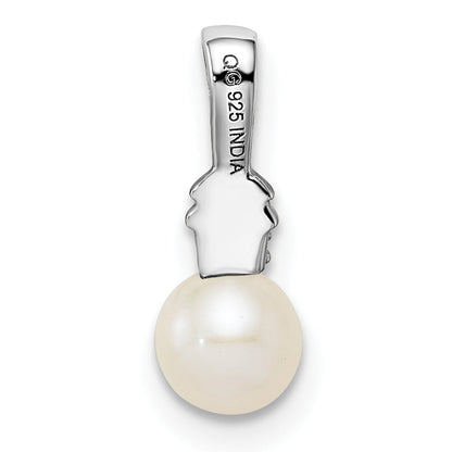 Sterling Silver Rhod Plated Diamond And Fw Cultured Pearl Pendant