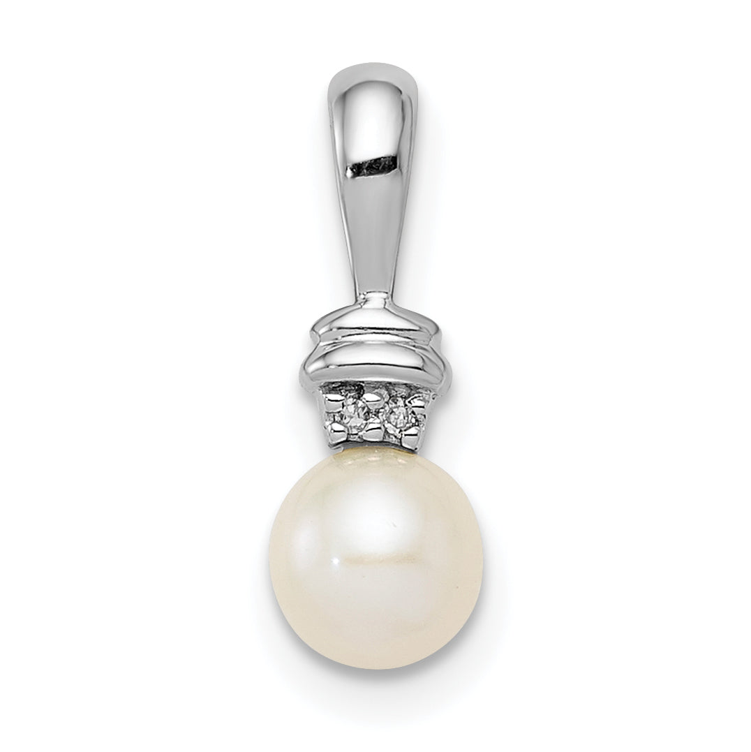 Sterling Silver Rhod Plated Diamond And Fw Cultured Pearl Pendant