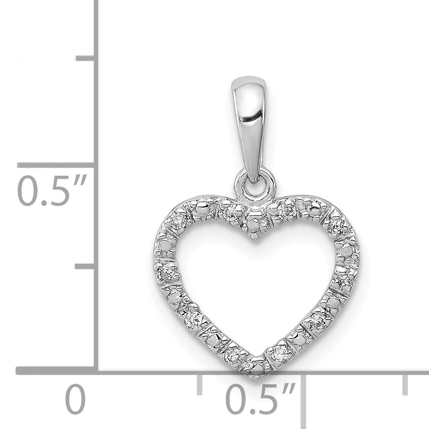 Sterling Silver Rhodium Plated Diamond Heart Pendant