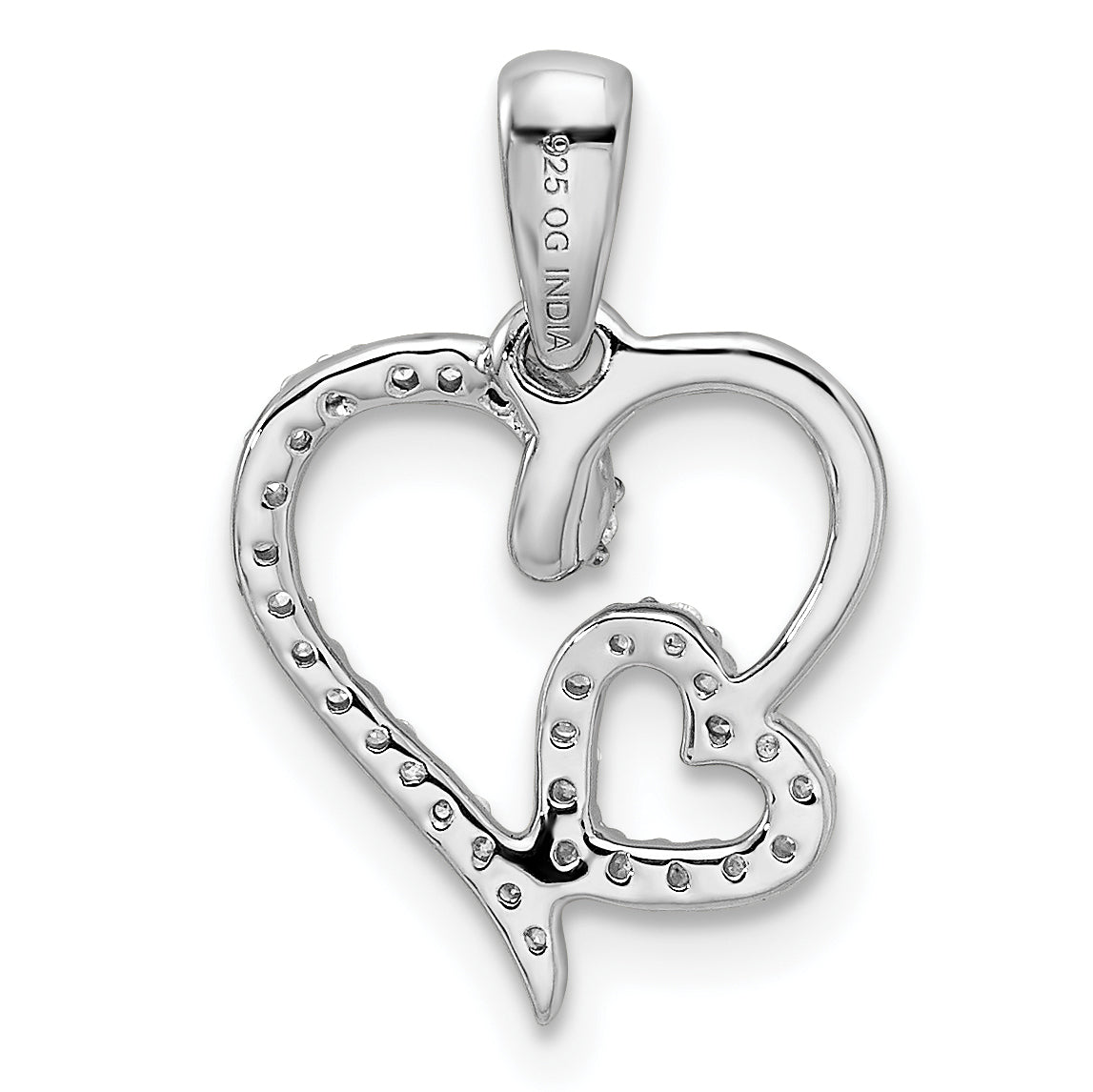 Sterling Silver Rhodium 0.12Ct Diam. Double Heart Pendant