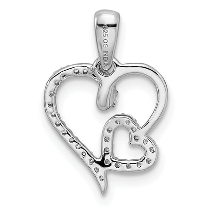 Sterling Silver Rhodium 0.12Ct Diam. Double Heart Pendant