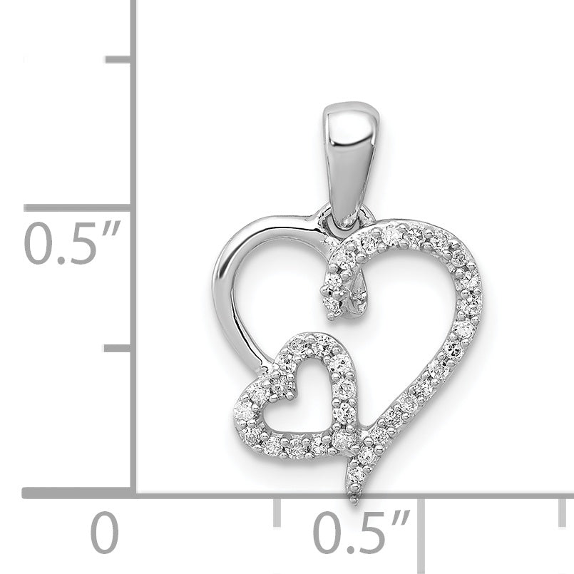 Sterling Silver Rhodium 0.12Ct Diam. Double Heart Pendant