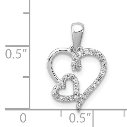 Sterling Silver Rhodium 0.12Ct Diam. Double Heart Pendant