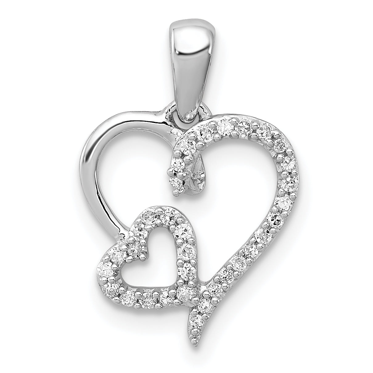 Sterling Silver Rhodium 0.12Ct Diam. Double Heart Pendant