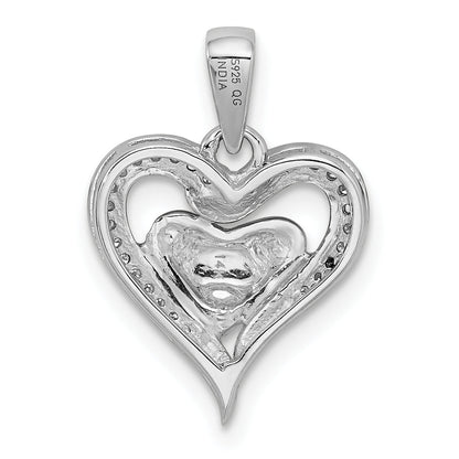 Sterling Silver Rhodium & 14K Rose Gold Diamond Heart Pendant