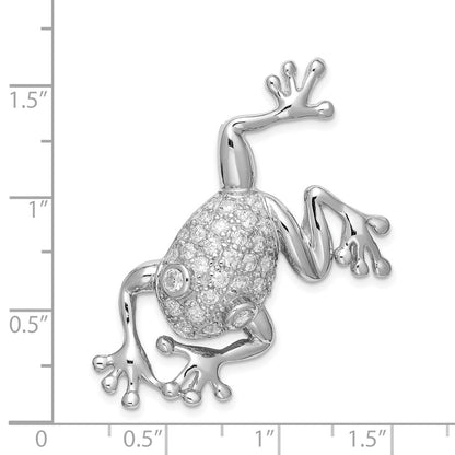 Sterling Silver Rhodium-Plated Cz Frog Pin Brooch