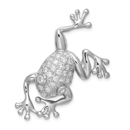Sterling Silver Rhodium-Plated Cz Frog Pin Brooch