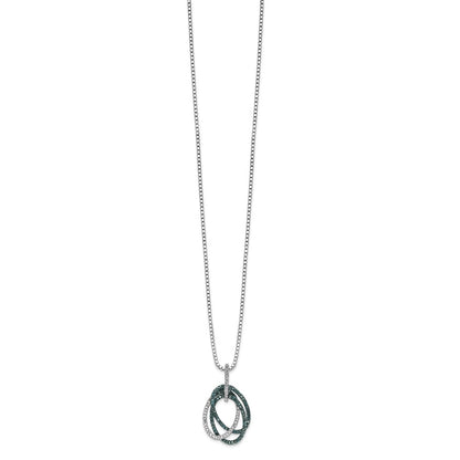 Sterling Silver White Night Rhodium-Plated Blue And Diamond Triple Oval Pendant 18 Inch Necklace With 2 Extender