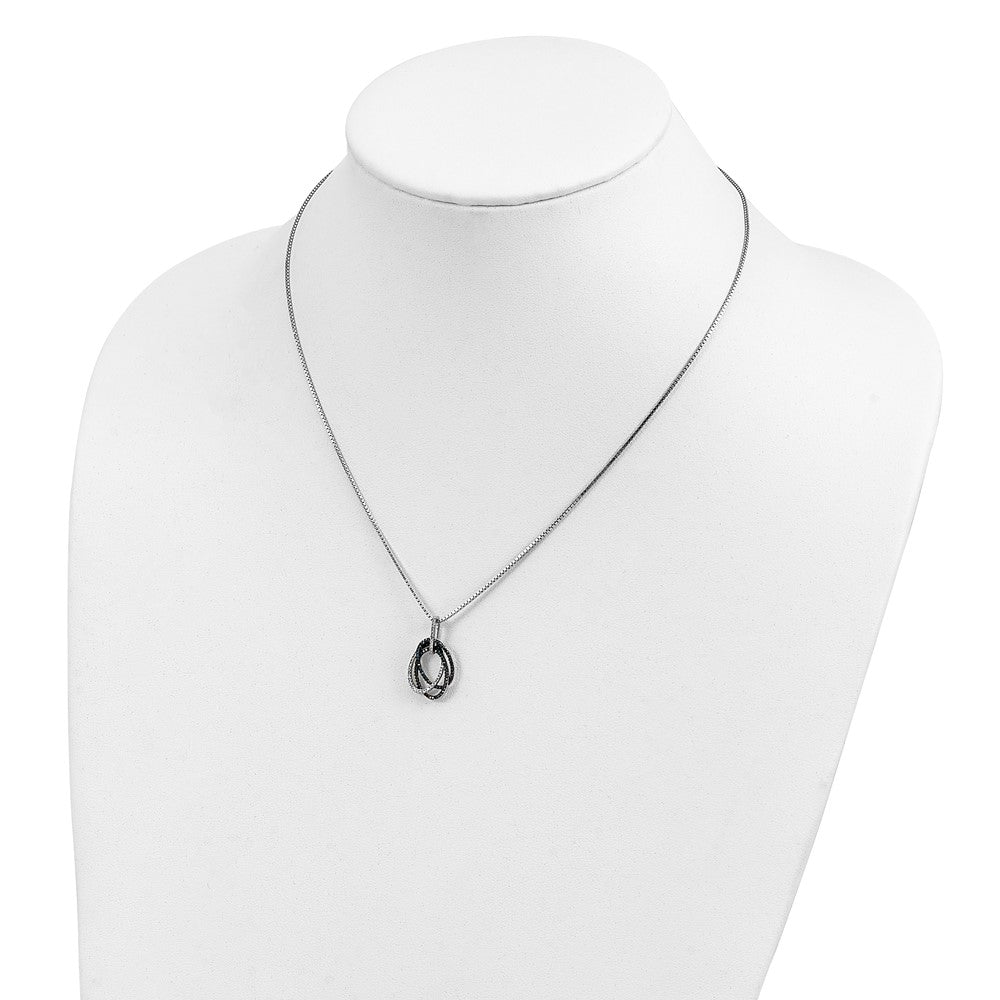 Sterling Silver White Night Rhodium-Plated Blue And Diamond Triple Oval Pendant 18 Inch Necklace With 2 Extender