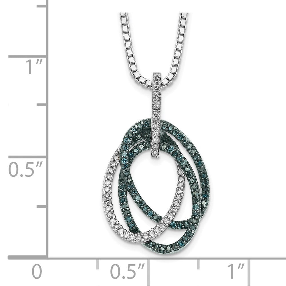 Sterling Silver White Night Rhodium-Plated Blue And Diamond Triple Oval Pendant 18 Inch Necklace With 2 Extender