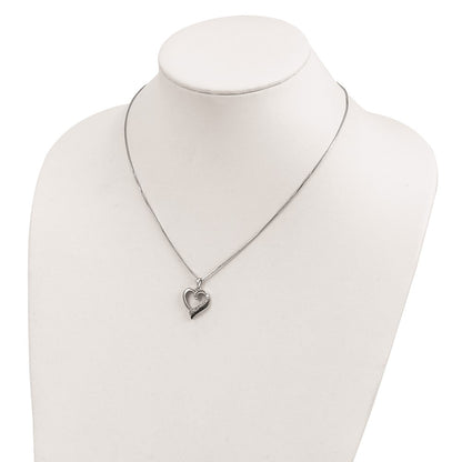 Sterling Silver White Night Rhodium-Plated Black And Diamond Heart Necklace With 2 Inch Extender