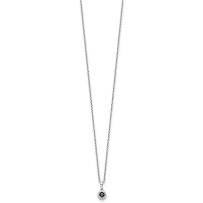 Sterling Silver White Night Rhodium-Plated Black And Diamond Circle Pendant 18 Inch Necklace With 2 Extender