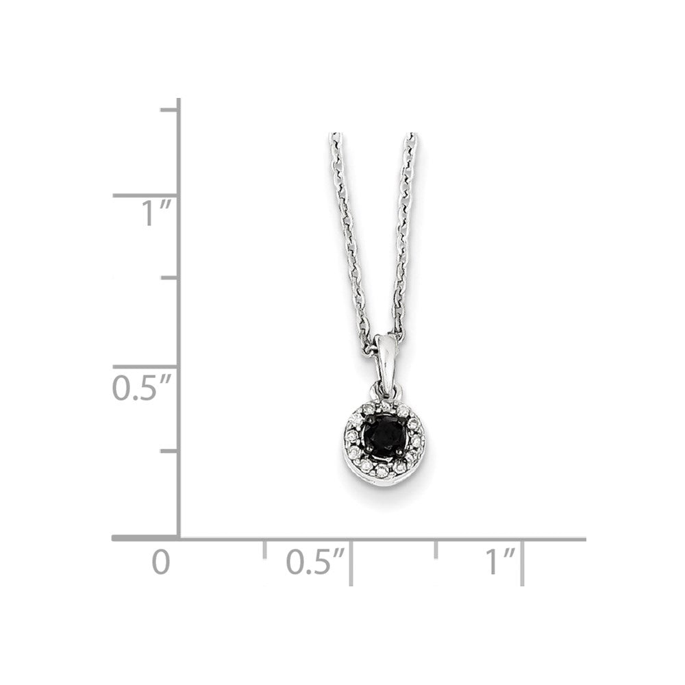 Sterling Silver White Night Rhodium-Plated Black And Diamond Circle Pendant 18 Inch Necklace With 2 Extender