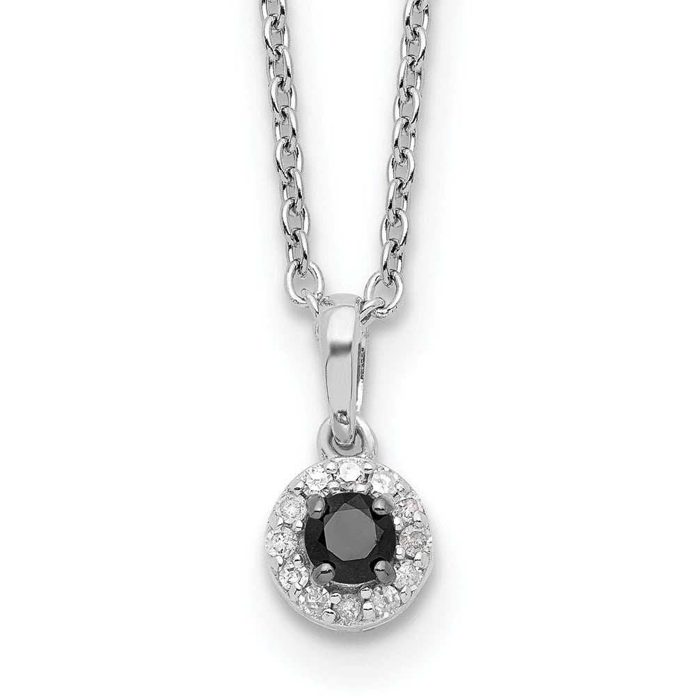Sterling Silver White Night Rhodium-Plated Black And Diamond Circle Pendant 18 Inch Necklace With 2 Extender