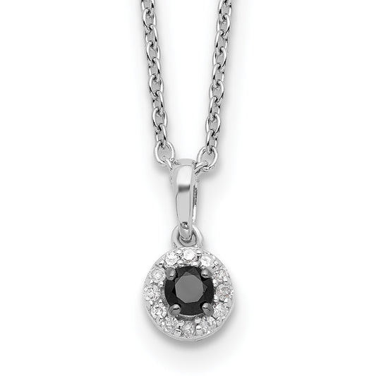 Sterling Silver White Night Rhodium-Plated Black And Diamond Circle Pendant 18 Inch Necklace With 2 Extender